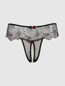 ILENA EMBROIDERED TULLE & PEARL CROTCHLESS THONG