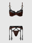 DEVON LEOPARD AND LACE 3 PIECE BRA, WAIST GARTER & G-STRING SET