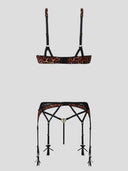 DEVON LEOPARD AND LACE 3 PIECE BRA, WAIST GARTER & G-STRING SET