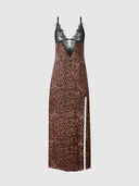 DEVON LEOPARD AND LACE GOWN WITH SIDE SLIP