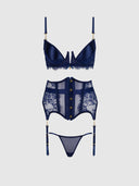 LILIANA LACE AND MESH BRA, GARTER & G-STRING SET