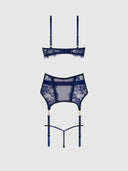LILIANA LACE AND MESH BRA, GARTER & G-STRING SET