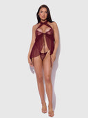 LILIANA LACE & MESH HALTER BABYDOLL SET