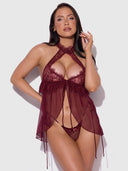 LILIANA LACE & MESH HALTER BABYDOLL SET