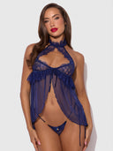 LILIANA LACE & MESH HALTER BABYDOLL SET